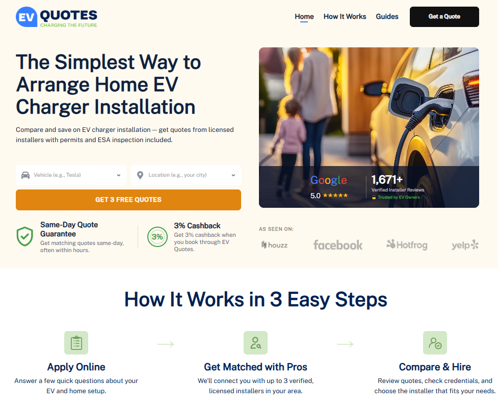 EV Quotes website homepage screenshot